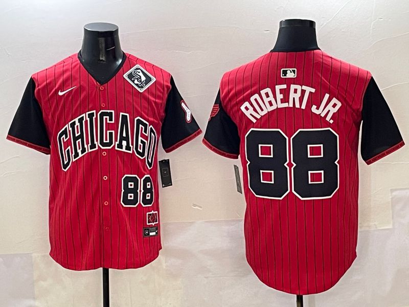 Men Chicago White Sox #88 Robert jr Red Stripe Joint Name 2025 Nike MLB Jersey style 5